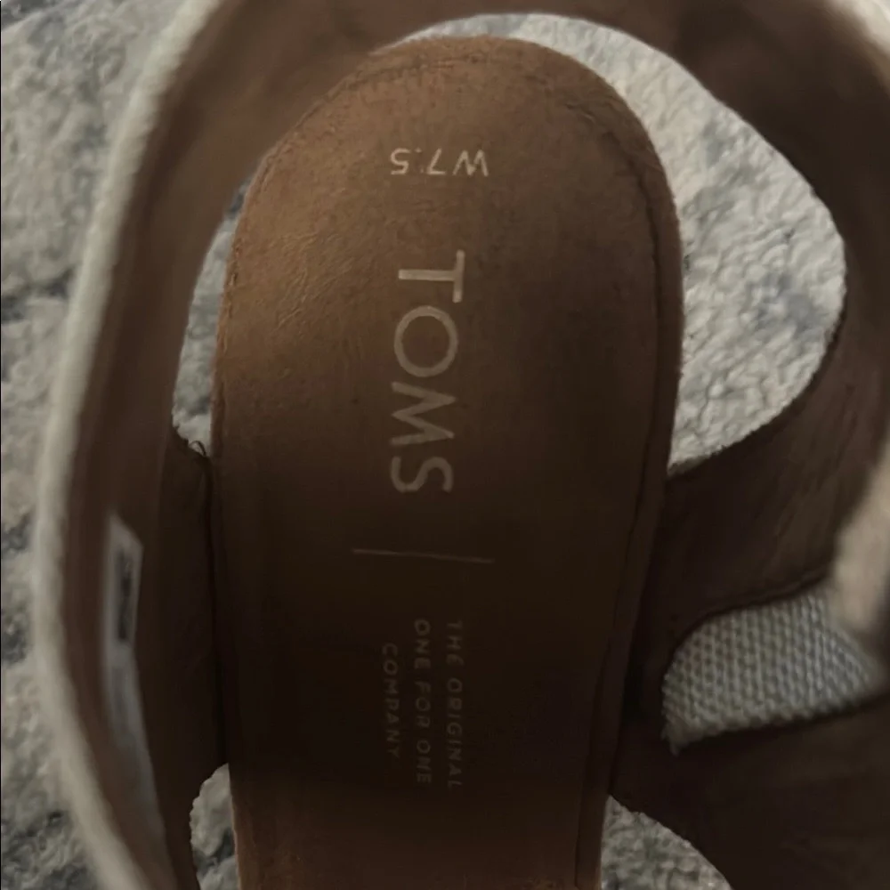 Toms Cream Linen Block Heel Sandals